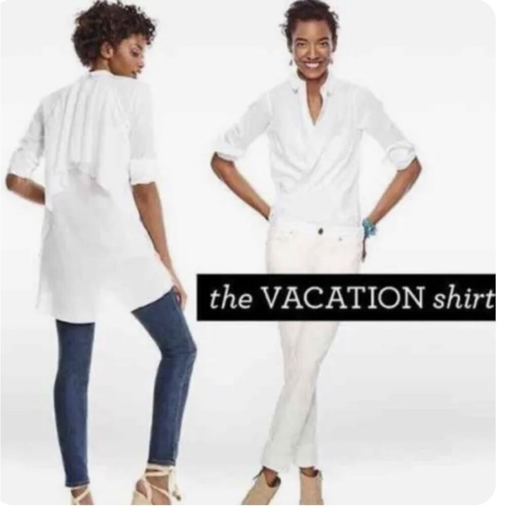 Cabi The Vacation Shirt Long Line Button Down Shirt Tunic Top White Size Small